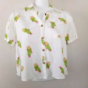 Cactus print button up cropped top size small